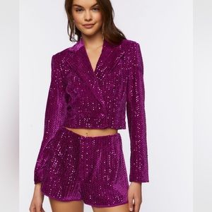 Forever 21 Fuchsia Cropped Sequins Blazer